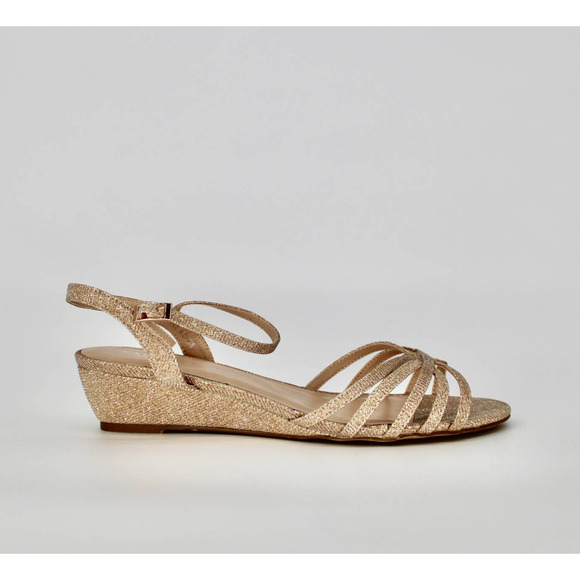Paradox London Winslow Wedge Glitter Sandal Champagne Women’s 10 NEW
